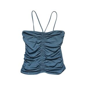Vintage Y2K Papaya Halter Crop Top Blue Sparkly Ruched Fairy S